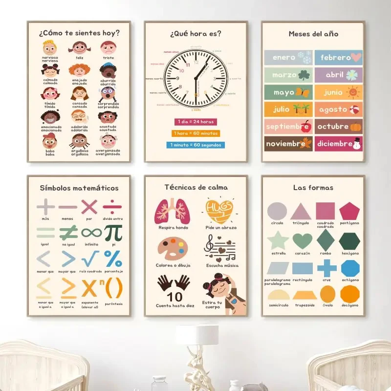 Kids Education Alphabet Numbers - 1pc Unframed Boho Wall Art Number