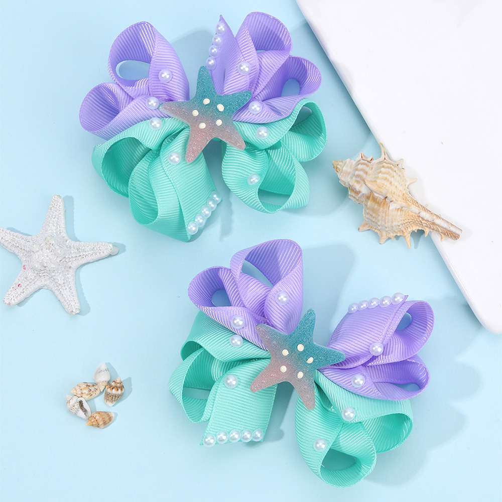 Kids Education School - 2Pcs Starfish Bow Hair Clips For