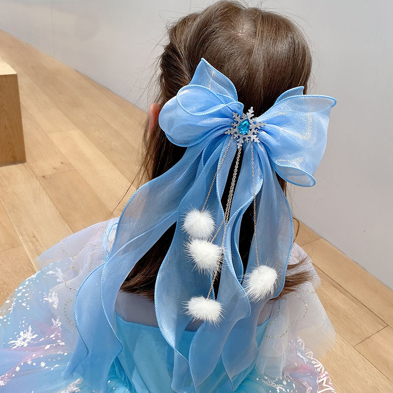 Kids Education School - Princess Pompom Hairpins Big Blue Bows