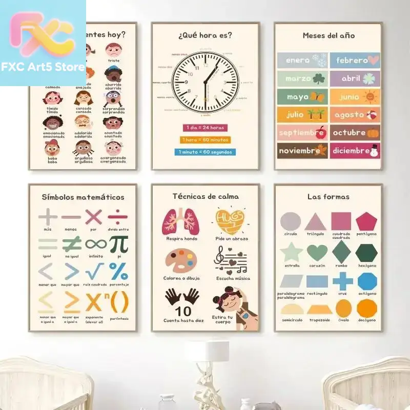 Kids Education Alphabet Numbers - 1pc frameless Boho Wall Art Number